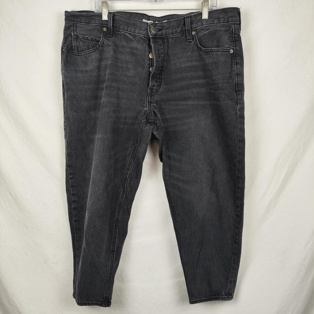 Old Navy Mid-Rise Slouchy Taper Jeans Womens 16 Gray Charcoal Crop Denim